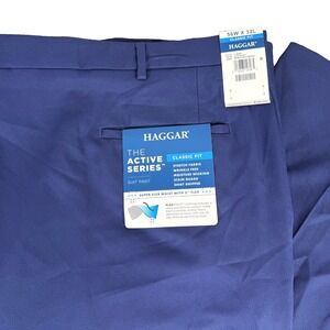 NEW Haggar Active Series Pants Stretch Midnight Blue Classic Fit Mens 56x32 $120